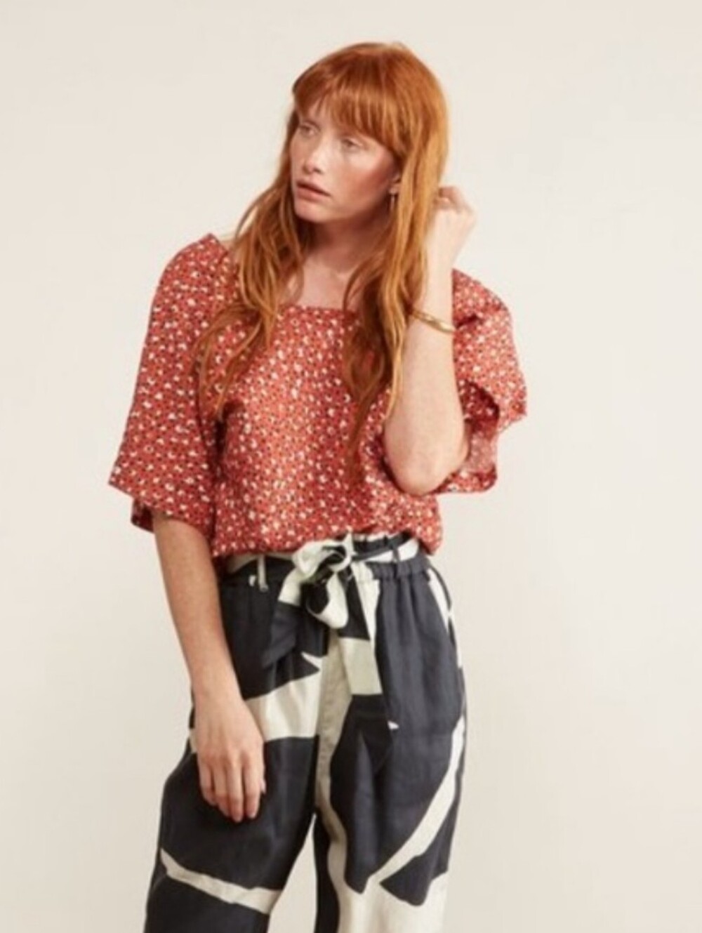 Reversible Rusty Orange Animal Print Boxy Tunic Top